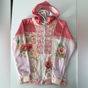 Hoodie Full zip hoodie Front pockets Coral & cream floral print 100% poly sz S